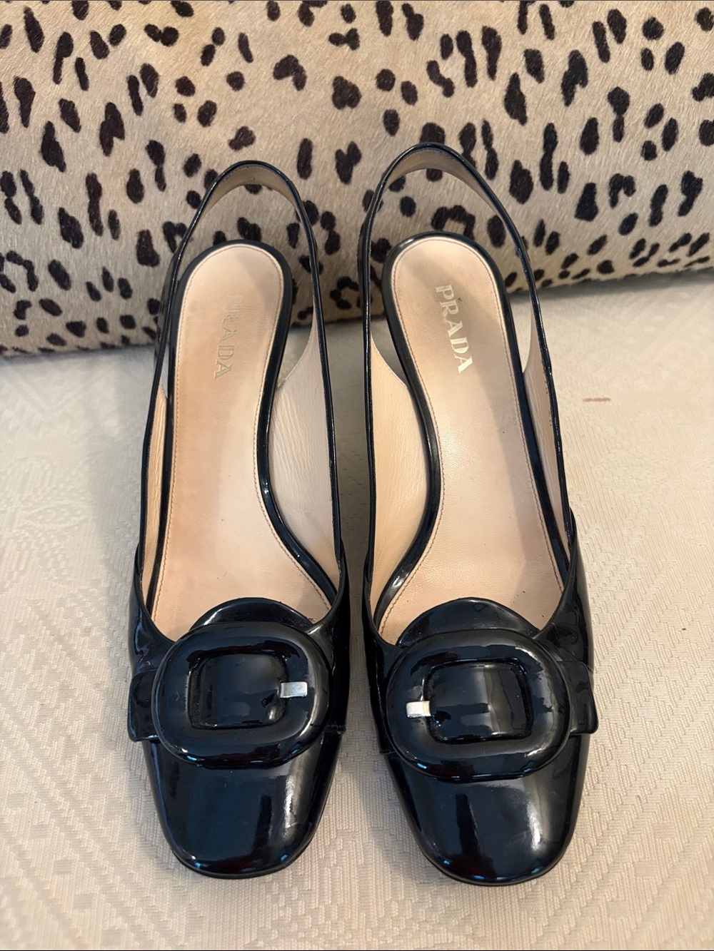 Prada Black Patent Leather Slingback Mules with Buckle